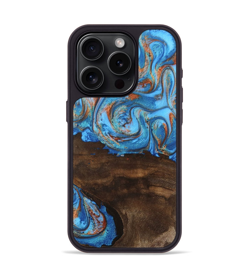 iPhone 15 Pro Wood Phone Case - Emersyn (Teal & Gold, 746069)