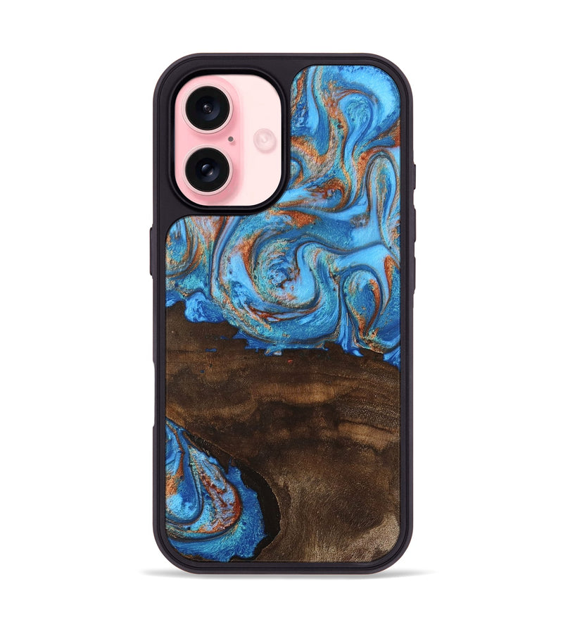 iPhone 16 Wood Phone Case - Emersyn (Teal & Gold, 746069)