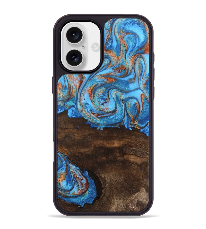 iPhone 16 Plus Wood Phone Case - Emersyn (Teal & Gold, 746069)