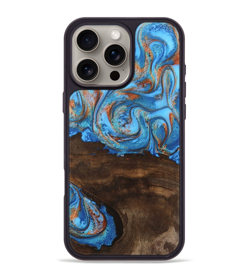 iPhone 16 Pro Max Wood Phone Case - Emersyn (Teal & Gold, 746069)