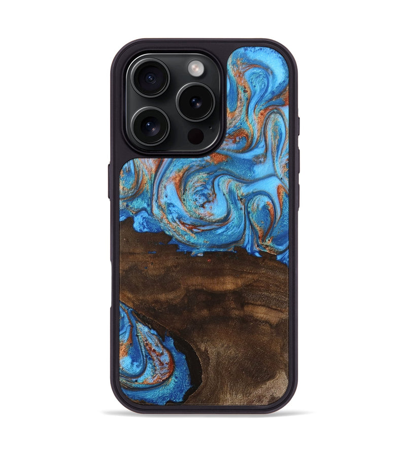 iPhone 16 Pro Wood Phone Case - Emersyn (Teal & Gold, 746069)