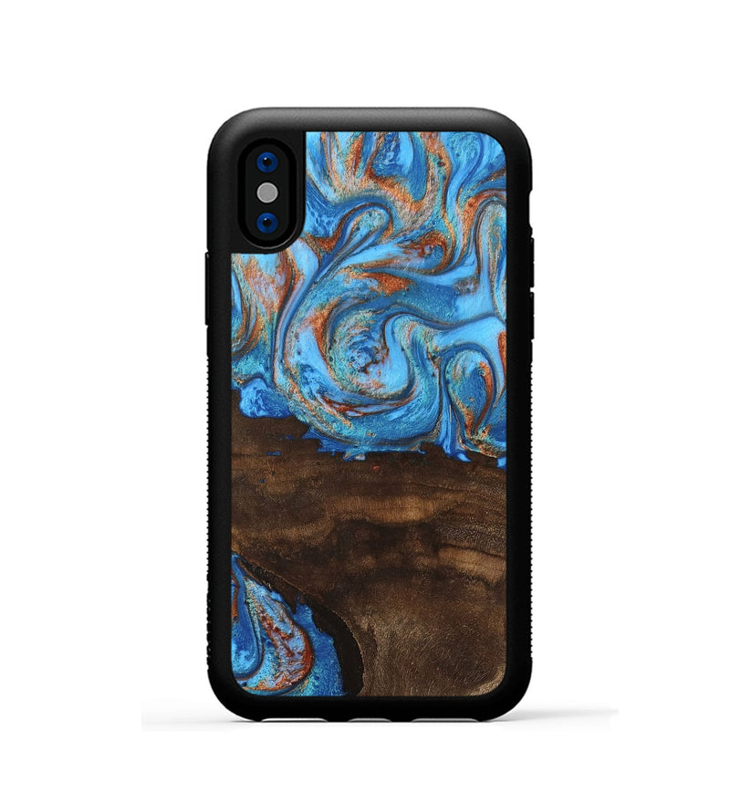 iPhone Xs Wood Phone Case - Emersyn (Teal & Gold, 746069)