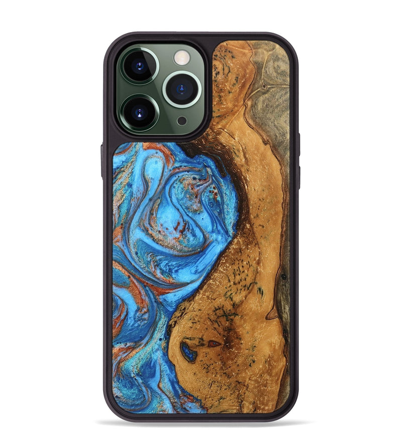 iPhone 13 Pro Max Wood Phone Case - Rocky (Teal & Gold, 746070)