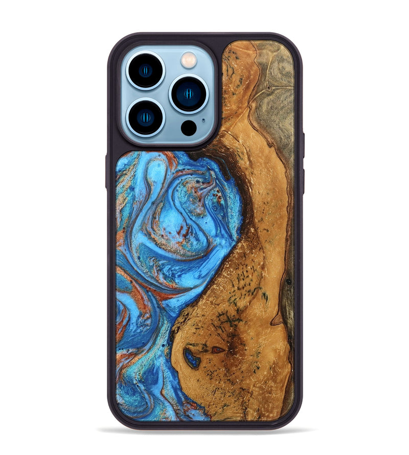 iPhone 14 Pro Max Wood Phone Case - Rocky (Teal & Gold, 746070)