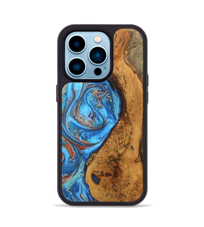 iPhone 14 Pro Wood Phone Case - Rocky (Teal & Gold, 746070)