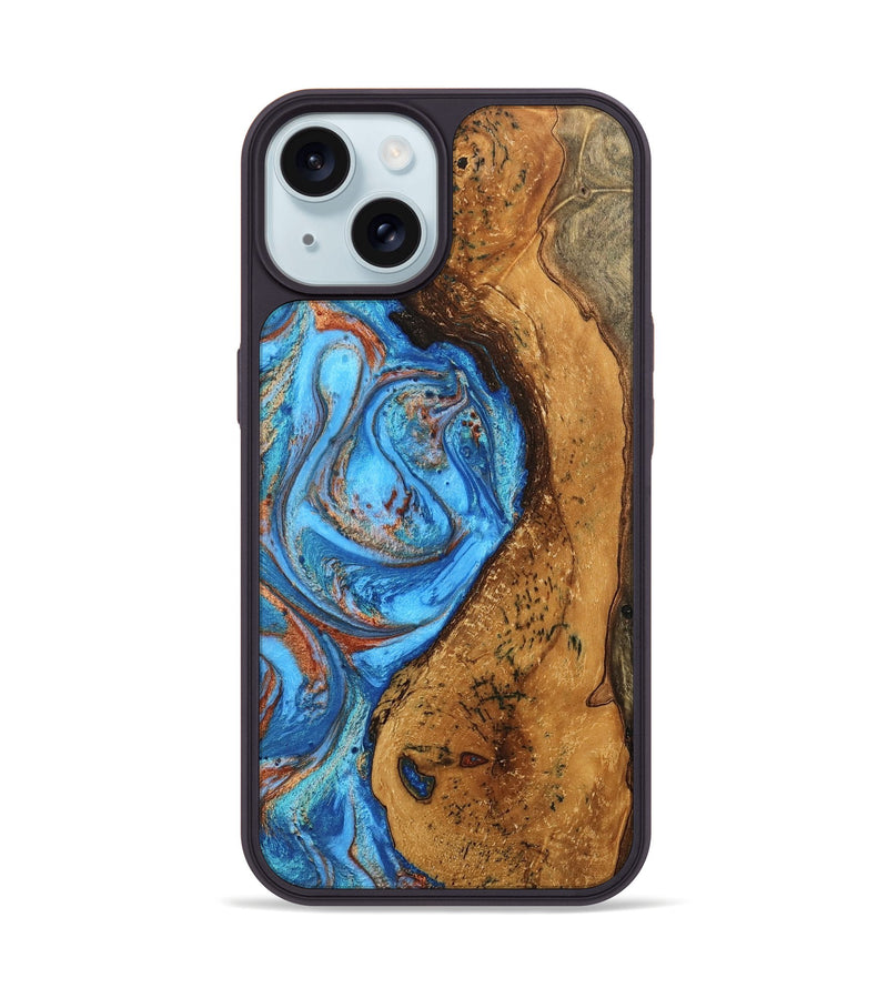 iPhone 15 Wood Phone Case - Rocky (Teal & Gold, 746070)