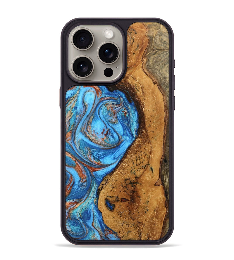 iPhone 15 Pro Max Wood Phone Case - Rocky (Teal & Gold, 746070)