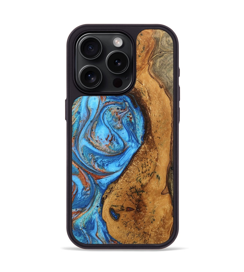 iPhone 15 Pro Wood Phone Case - Rocky (Teal & Gold, 746070)