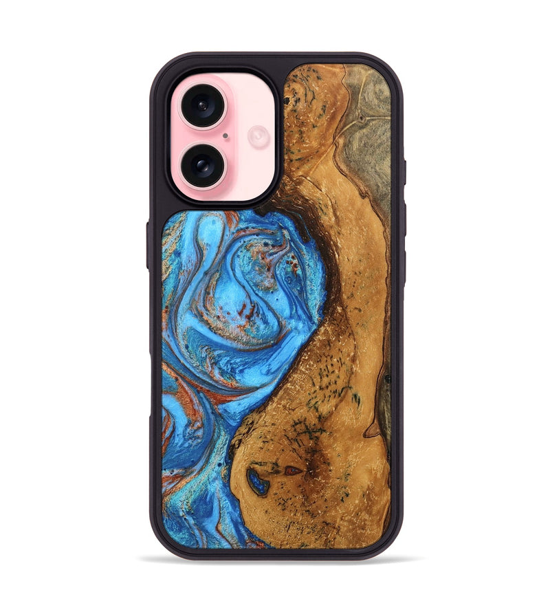 iPhone 16 Wood Phone Case - Rocky (Teal & Gold, 746070)