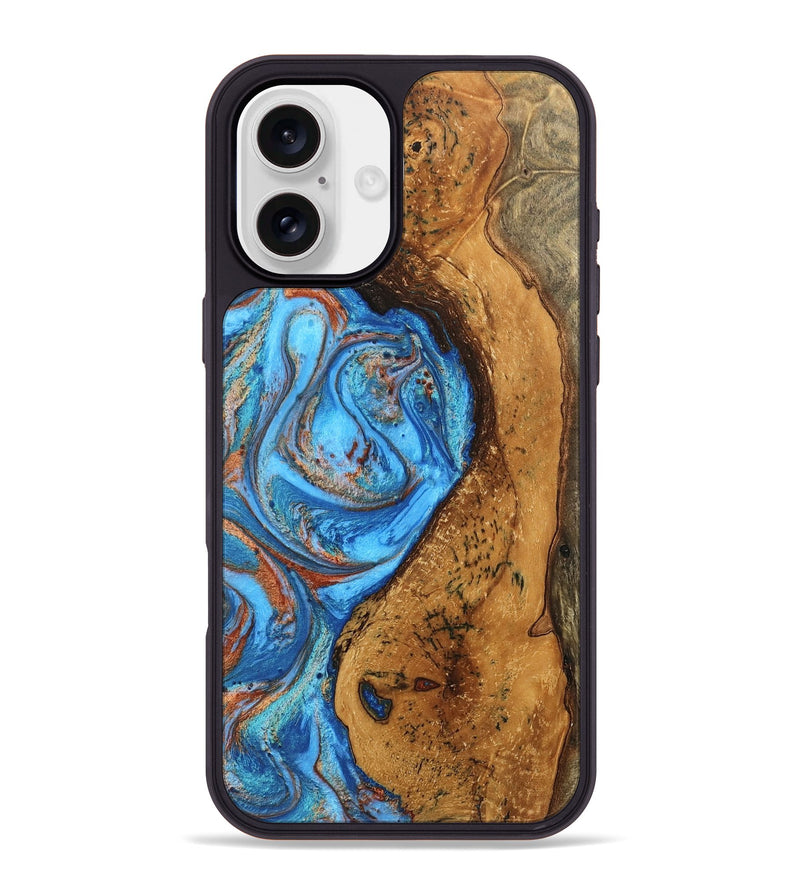 iPhone 16 Plus Wood Phone Case - Rocky (Teal & Gold, 746070)