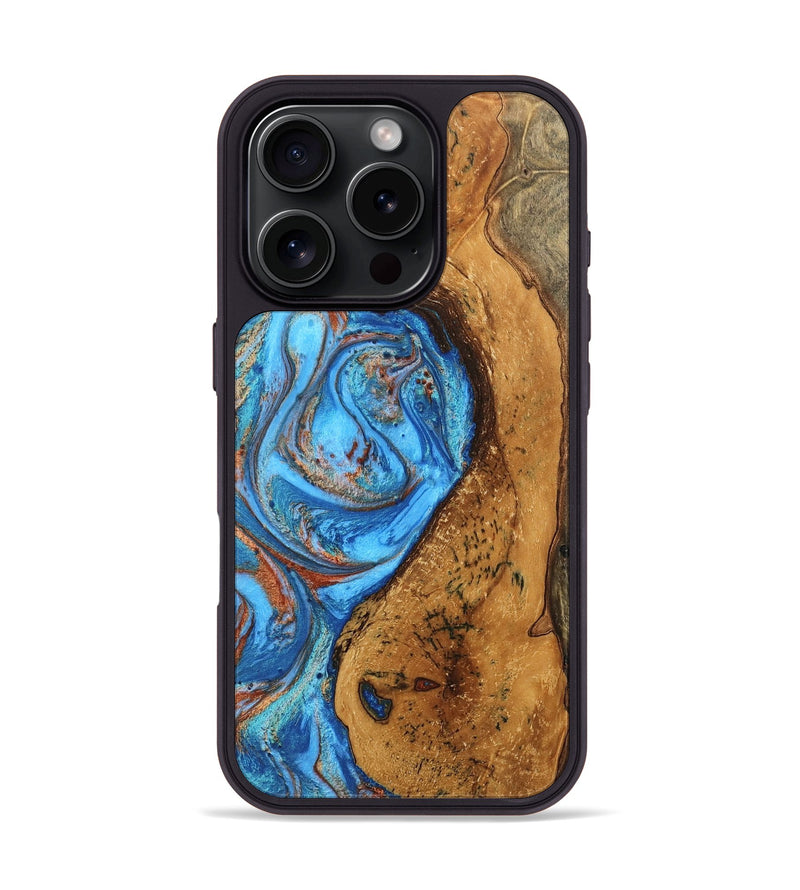 iPhone 16 Pro Wood Phone Case - Rocky (Teal & Gold, 746070)