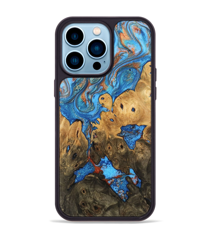 iPhone 14 Pro Max Wood Phone Case - Shanna (Teal & Gold, 746081)