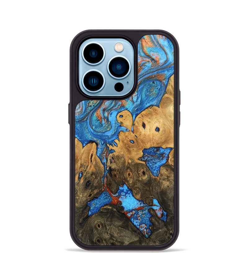 iPhone 14 Pro Wood Phone Case - Shanna (Teal & Gold, 746081)