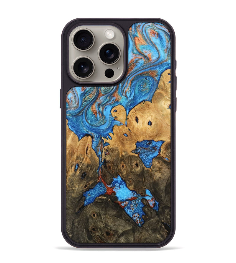 iPhone 15 Pro Max Wood Phone Case - Shanna (Teal & Gold, 746081)