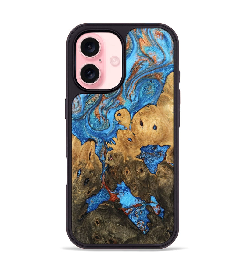 iPhone 16 Wood Phone Case - Shanna (Teal & Gold, 746081)