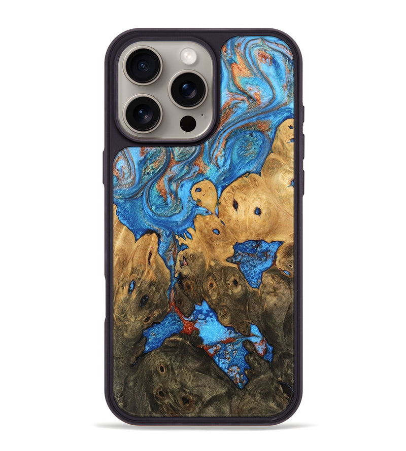 iPhone 16 Pro Max Wood Phone Case - Shanna (Teal & Gold, 746081)