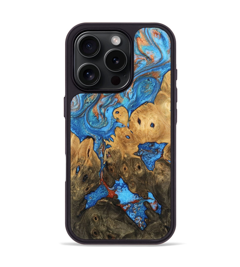 iPhone 16 Pro Wood Phone Case - Shanna (Teal & Gold, 746081)