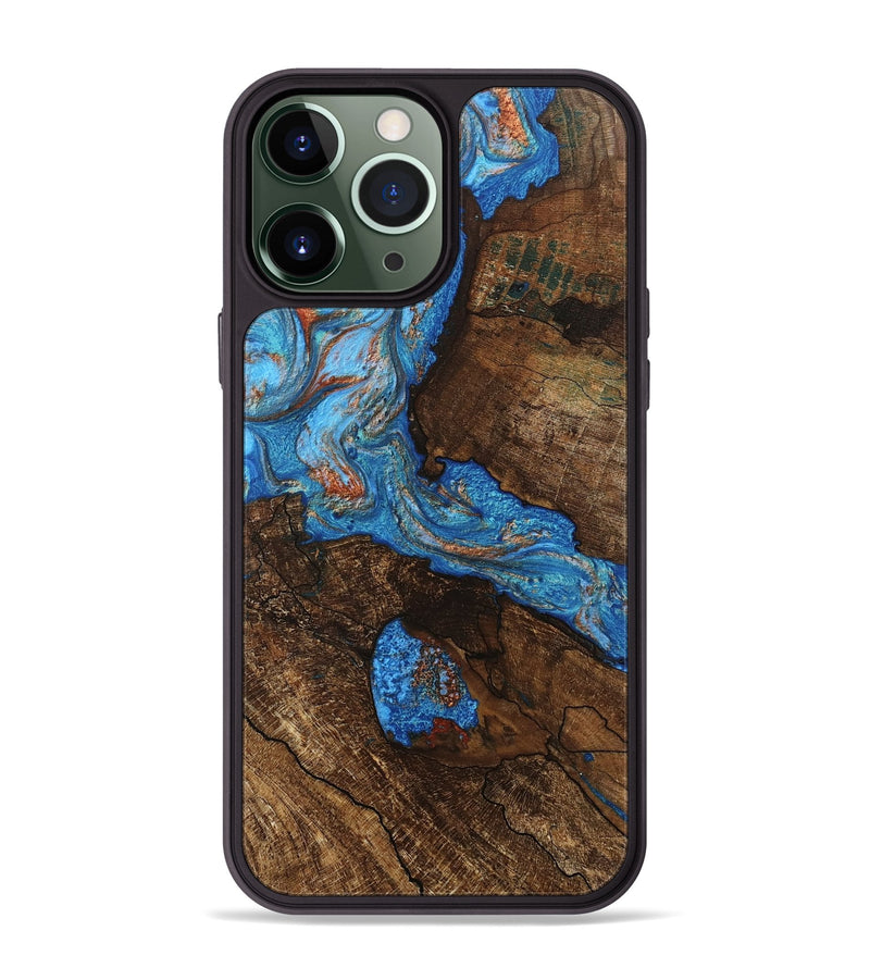 iPhone 13 Pro Max Wood Phone Case - Xzavier (Teal & Gold, 746082)