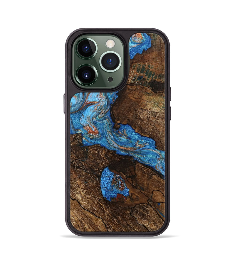 iPhone 13 Pro Wood Phone Case - Xzavier (Teal & Gold, 746082)