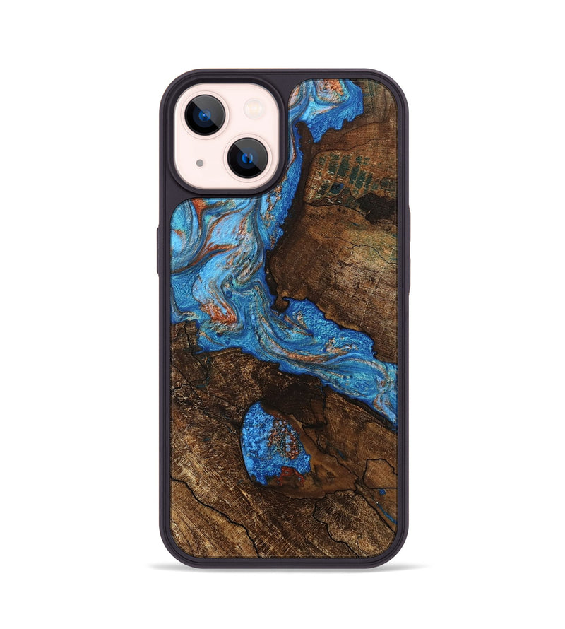 iPhone 14 Wood Phone Case - Xzavier (Teal & Gold, 746082)