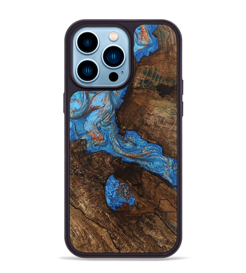 iPhone 14 Pro Max Wood Phone Case - Xzavier (Teal & Gold, 746082)