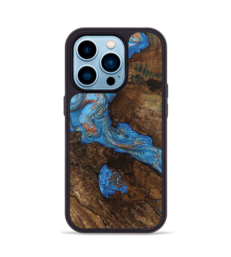 iPhone 14 Pro Wood Phone Case - Xzavier (Teal & Gold, 746082)