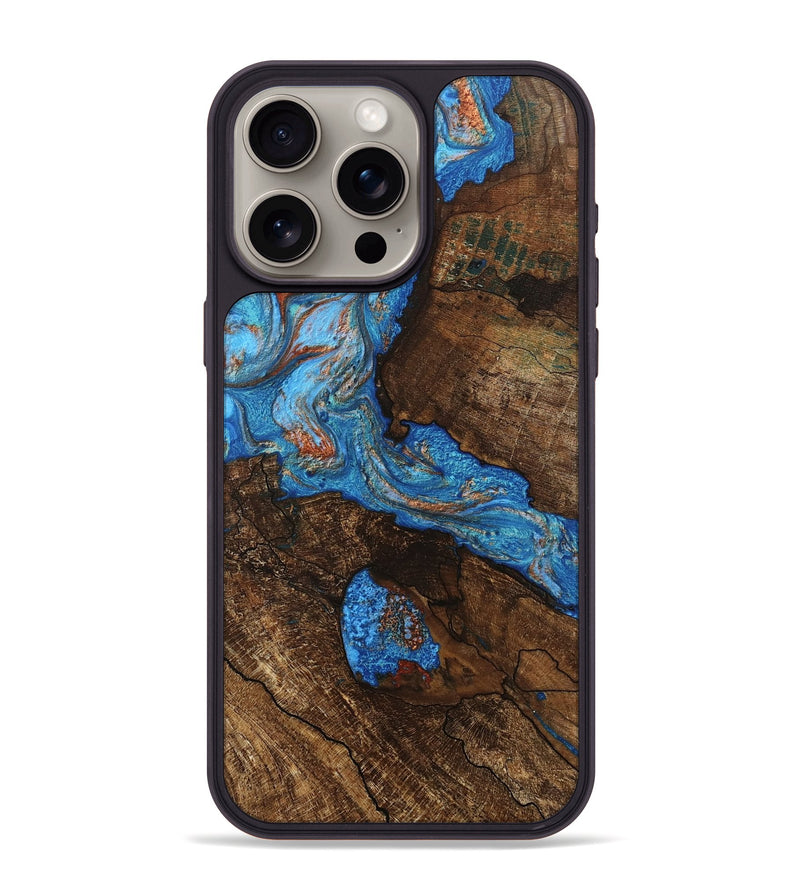 iPhone 15 Pro Max Wood Phone Case - Xzavier (Teal & Gold, 746082)