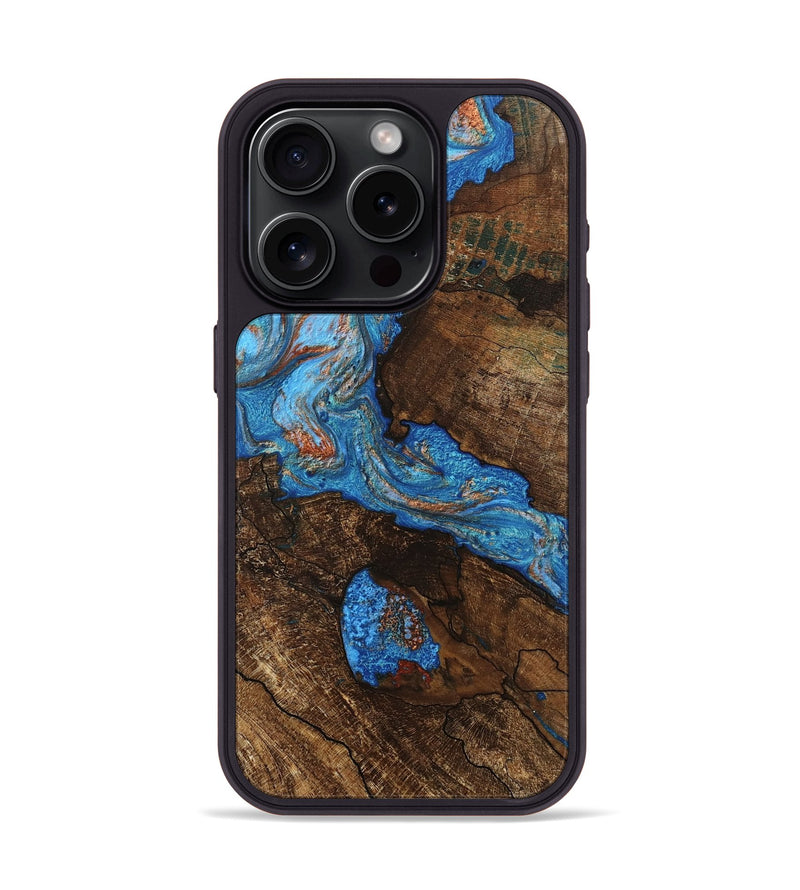 iPhone 15 Pro Wood Phone Case - Xzavier (Teal & Gold, 746082)