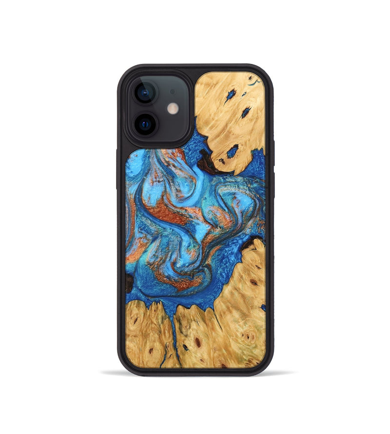 iPhone 12 mini Wood Phone Case - Hosea (Teal & Gold, 746083)