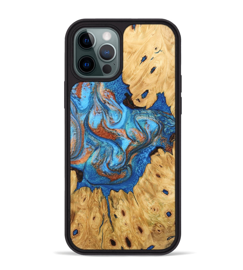 iPhone 12 Pro Max Wood Phone Case - Hosea (Teal & Gold, 746083)