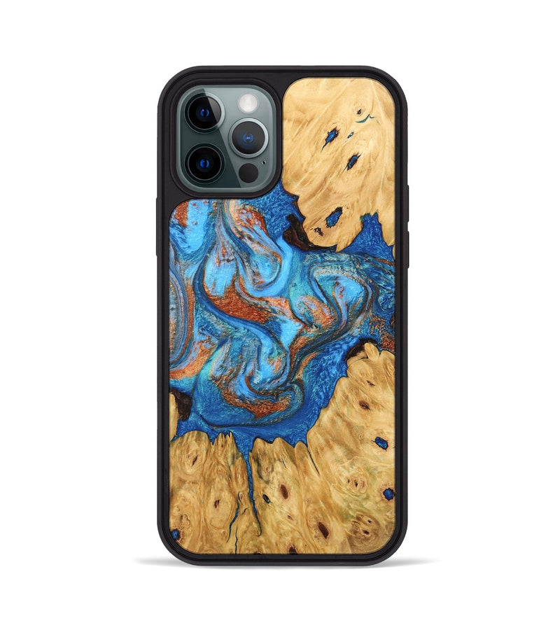 iPhone 12 Pro Wood Phone Case - Hosea (Teal & Gold, 746083)