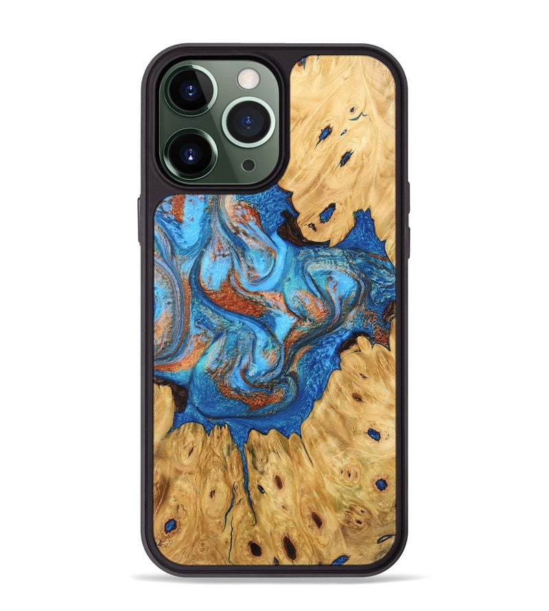 iPhone 13 Pro Max Wood Phone Case - Hosea (Teal & Gold, 746083)