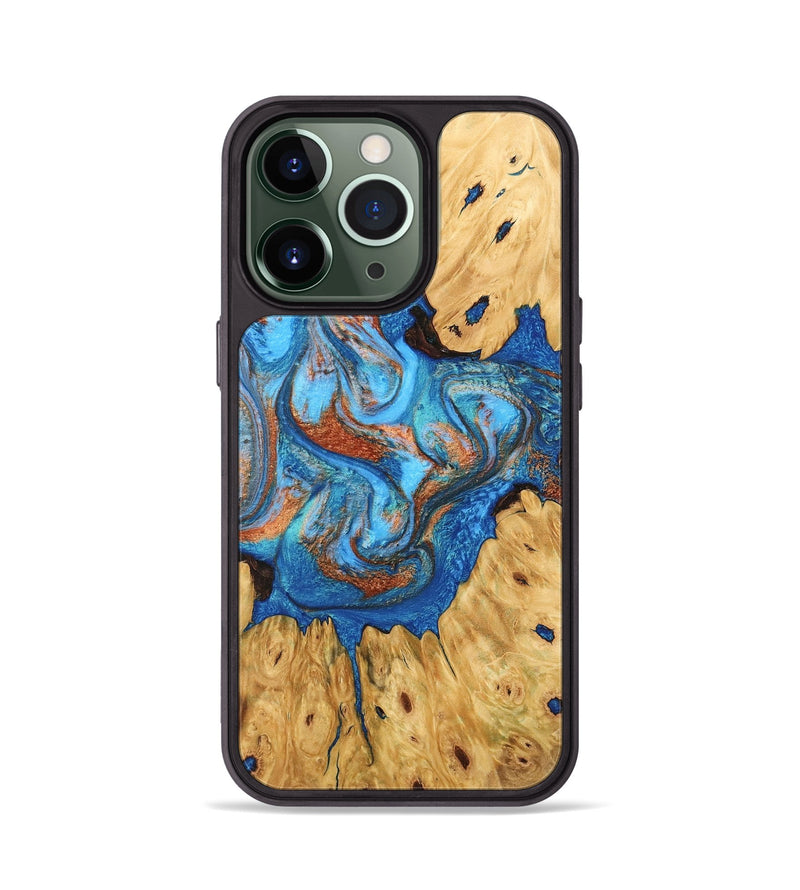 iPhone 13 Pro Wood Phone Case - Hosea (Teal & Gold, 746083)