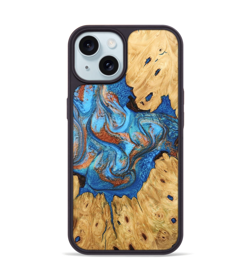 iPhone 15 Wood Phone Case - Hosea (Teal & Gold, 746083)