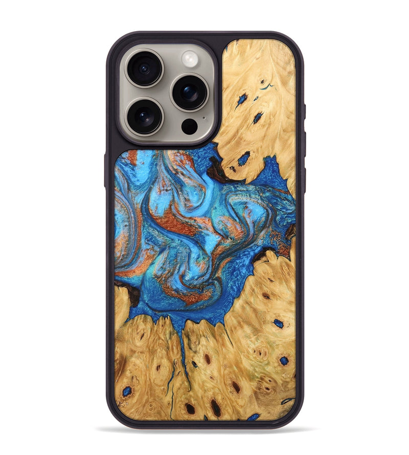 iPhone 15 Pro Max Wood Phone Case - Hosea (Teal & Gold, 746083)