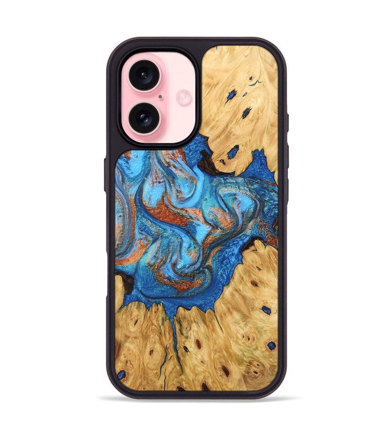 iPhone 16 Wood Phone Case - Hosea (Teal & Gold, 746083)