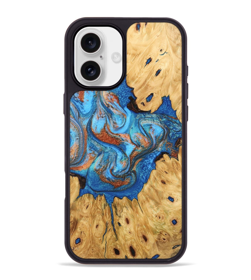 iPhone 16 Plus Wood Phone Case - Hosea (Teal & Gold, 746083)