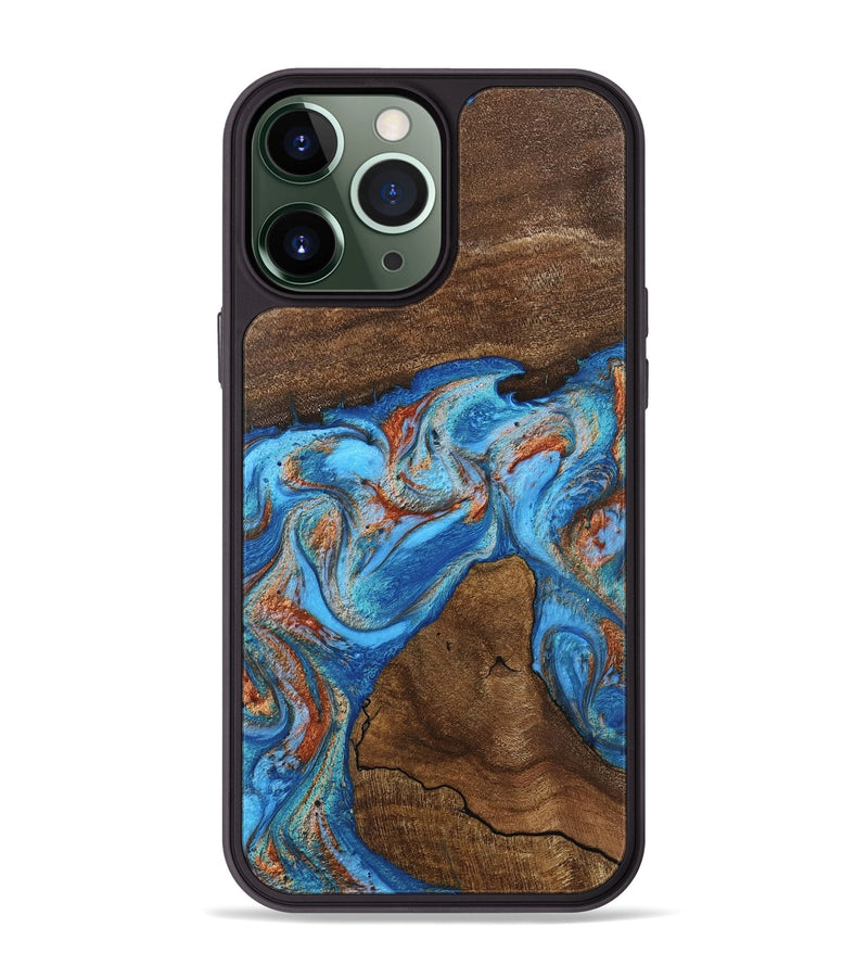 iPhone 13 Pro Max Wood Phone Case - Kinsley (Teal & Gold, 746084)