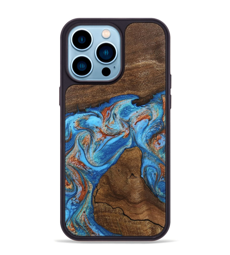 iPhone 14 Pro Max Wood Phone Case - Kinsley (Teal & Gold, 746084)