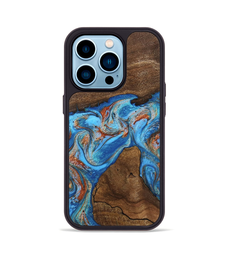 iPhone 14 Pro Wood Phone Case - Kinsley (Teal & Gold, 746084)