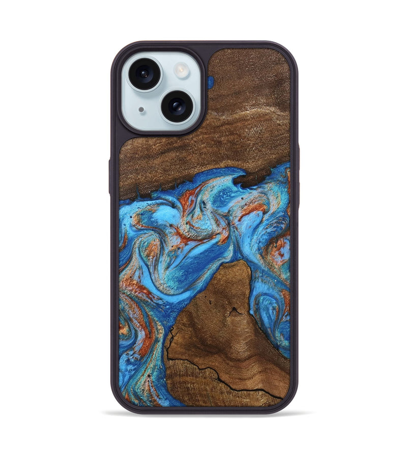 iPhone 15 Wood Phone Case - Kinsley (Teal & Gold, 746084)