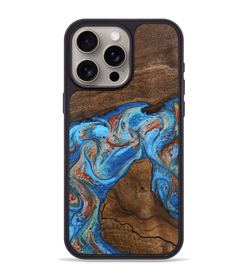 iPhone 15 Pro Max Wood Phone Case - Kinsley (Teal & Gold, 746084)