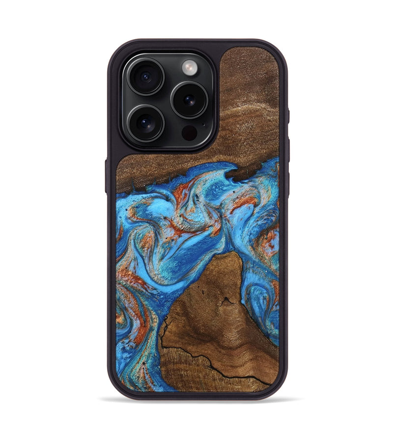 iPhone 15 Pro Wood Phone Case - Kinsley (Teal & Gold, 746084)