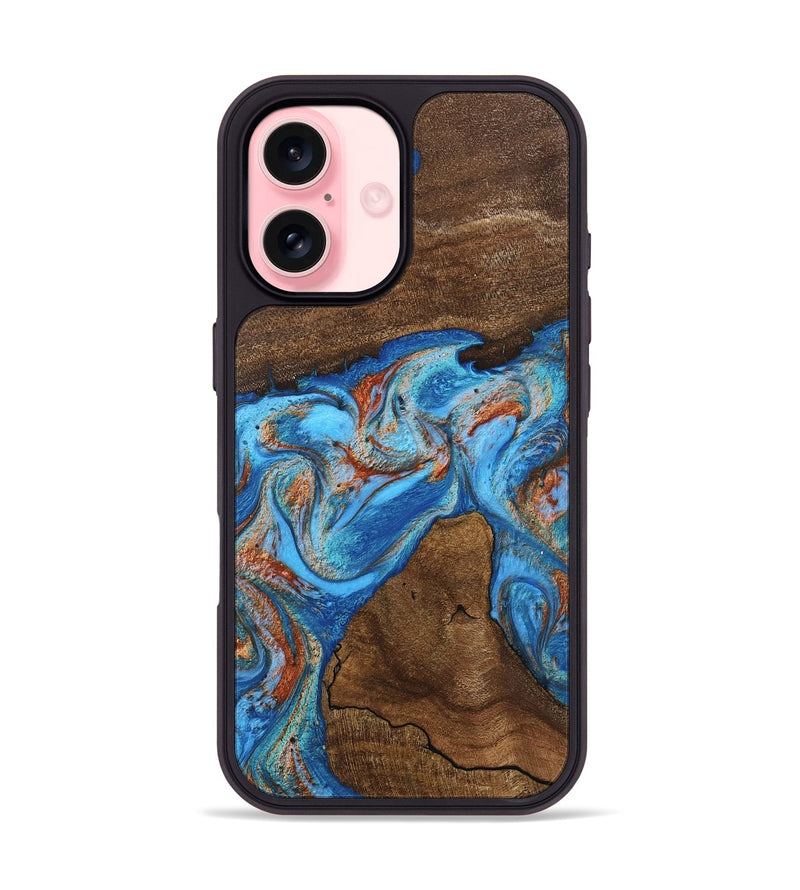 iPhone 16 Wood Phone Case - Kinsley (Teal & Gold, 746084)