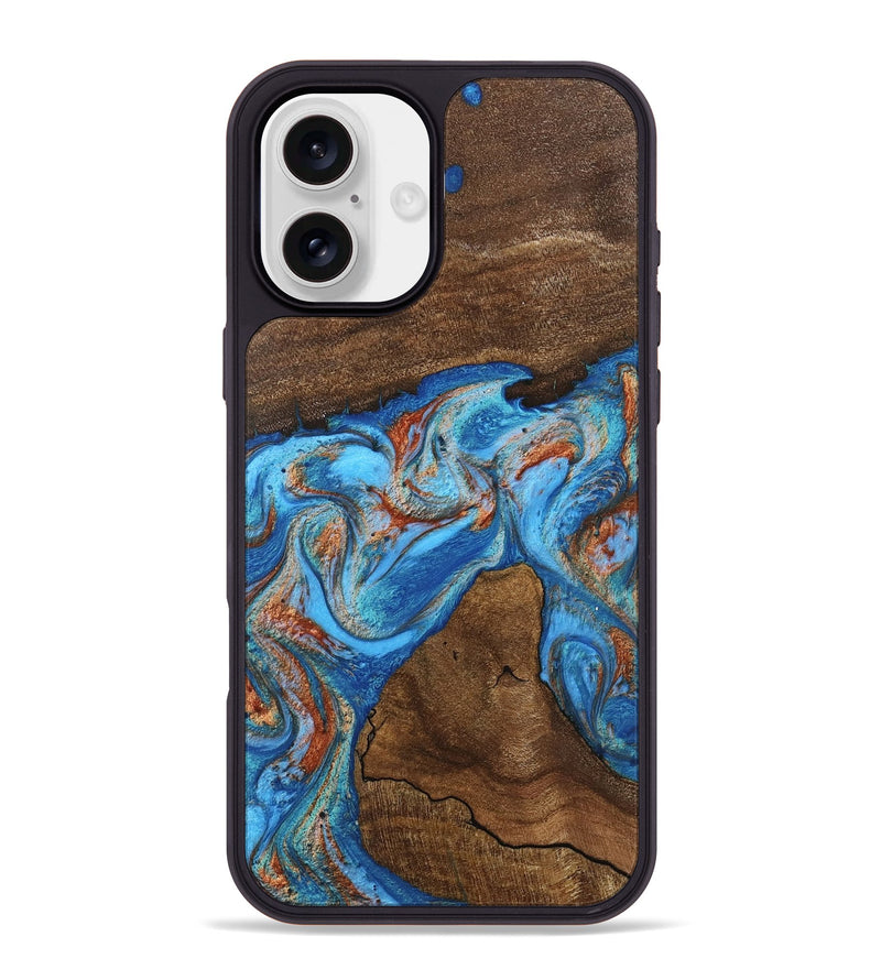 iPhone 16 Plus Wood Phone Case - Kinsley (Teal & Gold, 746084)