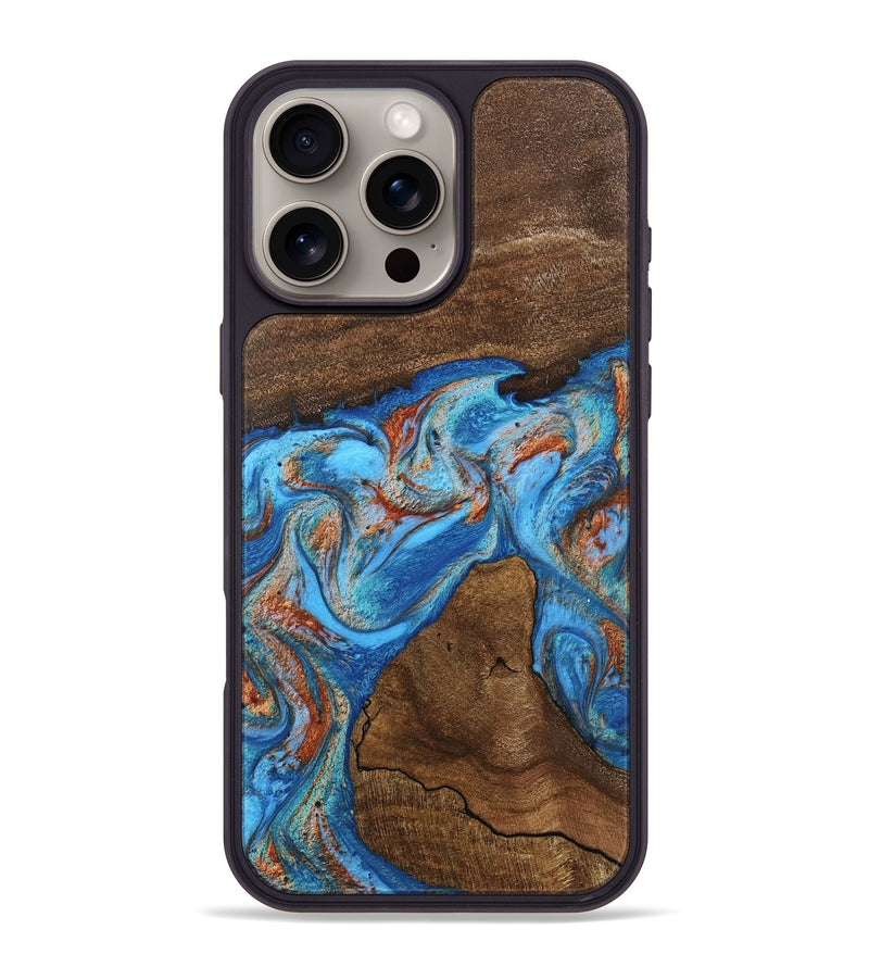 iPhone 16 Pro Max Wood Phone Case - Kinsley (Teal & Gold, 746084)