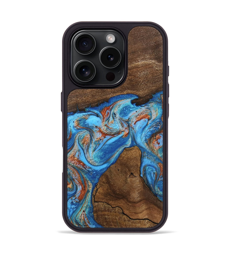 iPhone 16 Pro Wood Phone Case - Kinsley (Teal & Gold, 746084)