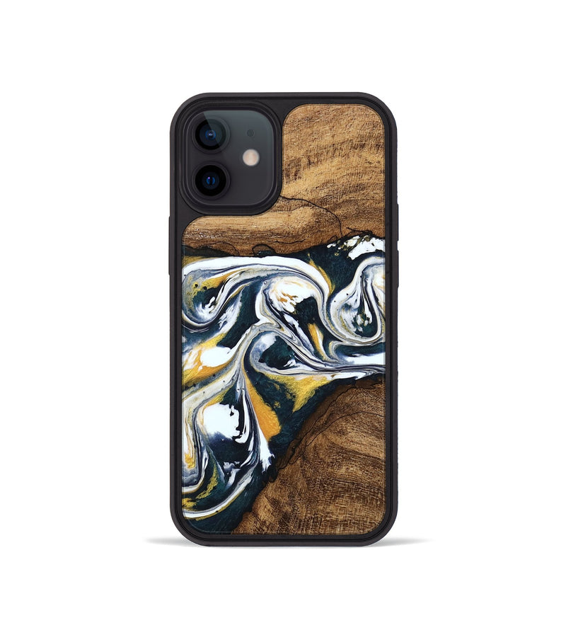 iPhone 12 mini Wood Phone Case - Aylin (Teal & Gold, 746089)