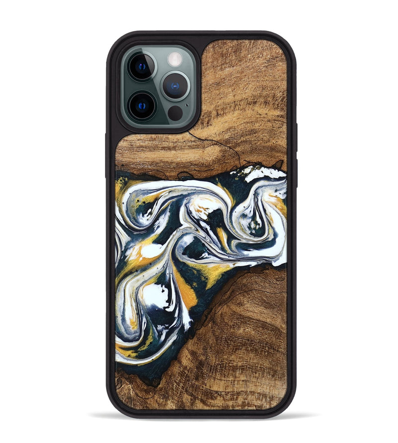 iPhone 12 Pro Max Wood Phone Case - Aylin (Teal & Gold, 746089)