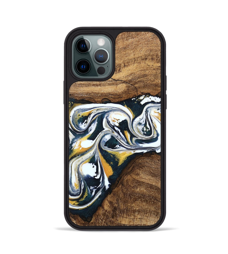 iPhone 12 Pro Wood Phone Case - Aylin (Teal & Gold, 746089)